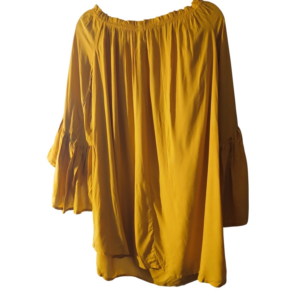 Feathers Mustard Yellow Floral Embroidered Bell Sleeve Off Shoulder Blouse XL - Picture 8 of 10